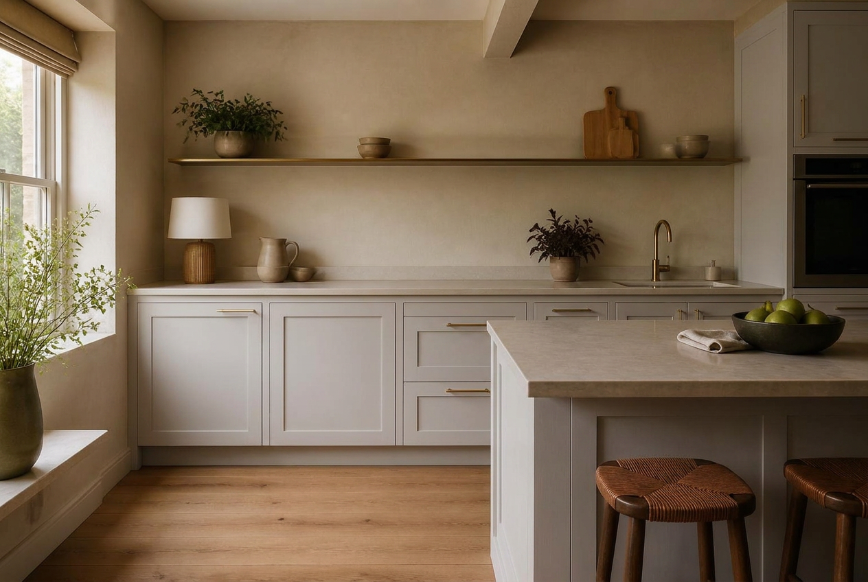 Kitchen cabinets resprayed in Light Grey