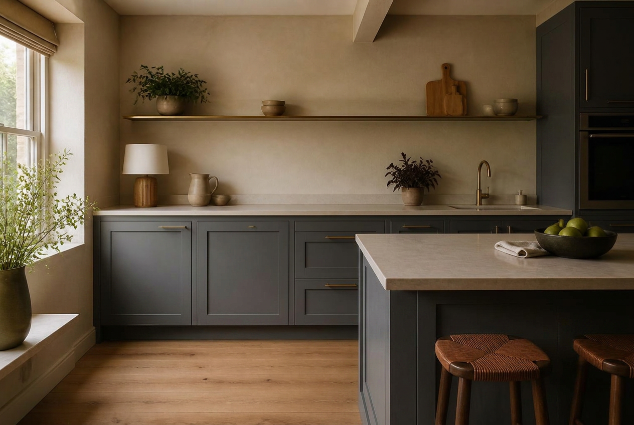 Kitchen cabinets resprayed in Charcoal