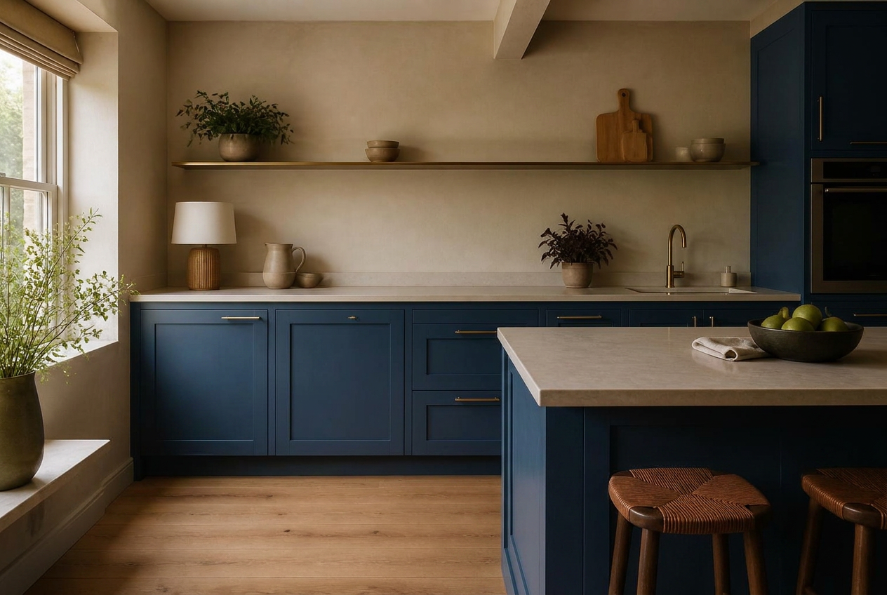Kitchen cabinets resprayed in Deep Navy